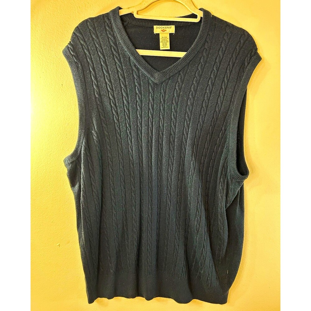 Dockers Men's Blue Acrylic Cable-Knit V-Neck Sleeveless Sweater Vest XL